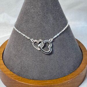 Double Interlocking Heart Link Bracelet VTG 925 Sterling Silver 7.5'' Length